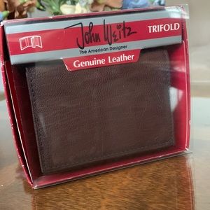 John Weitz Genuine Leather Trifold Wallet Brown gift boxed American Designer New